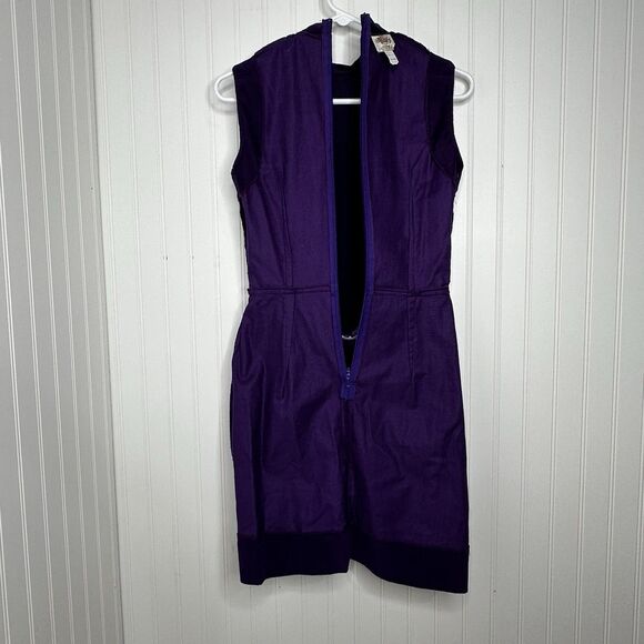 NOS 60s Lanz A Line Mini Dress Womens Sz 13 Purple High Neck Mod Cocktail Retro - Picture 15 of 16